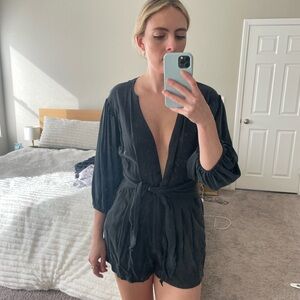 Charcoal Deep V-Neck Romper
